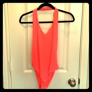 WINDSOR HOT PINK RIBBED HALTER BODY SUIT